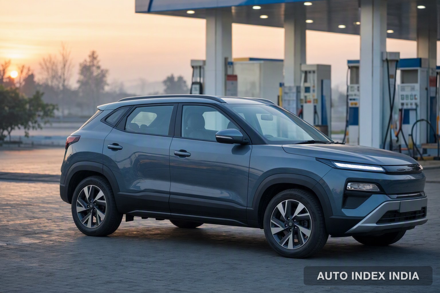 A compact SUV at a fuel station