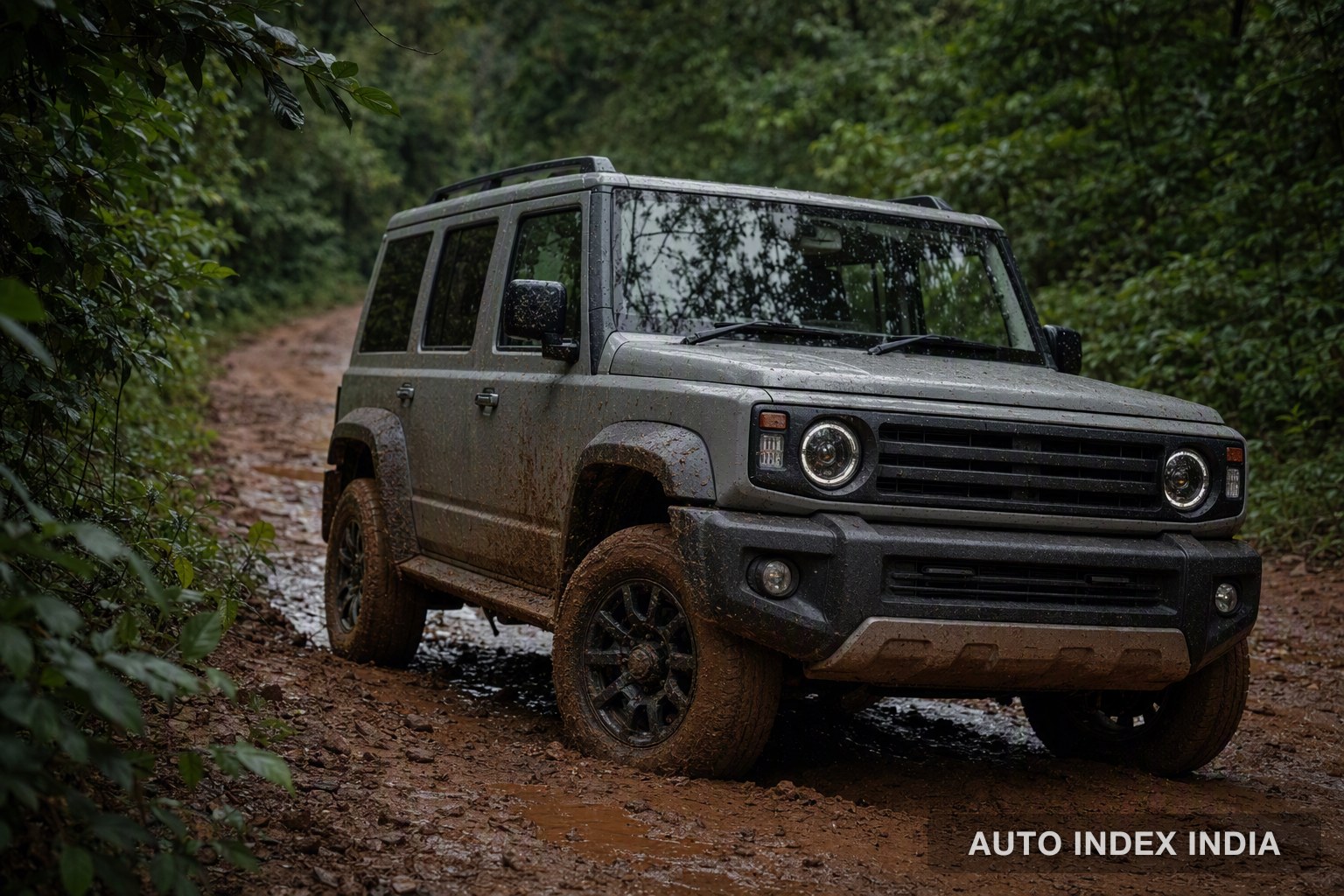 An off-road SUV on a muddy trail